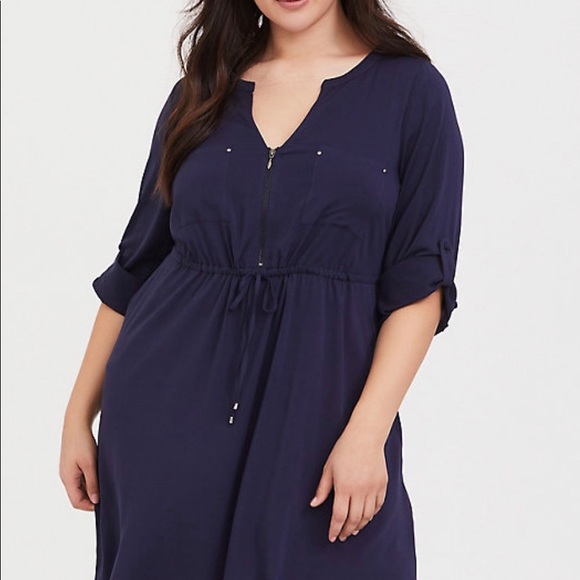 torrid Dresses & Skirts - NWT Torrid Navy Drawstring Challis Shirt Dress 4x